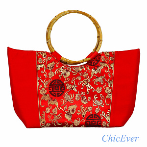 Tasche aus Seide mit Bambushenkel, Handtaschen, Asiatisch, 6810